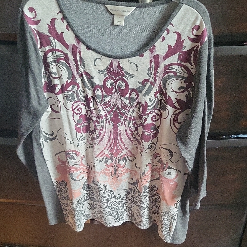 3/$12 Christopher & Banks Gray and Maroon Blouse